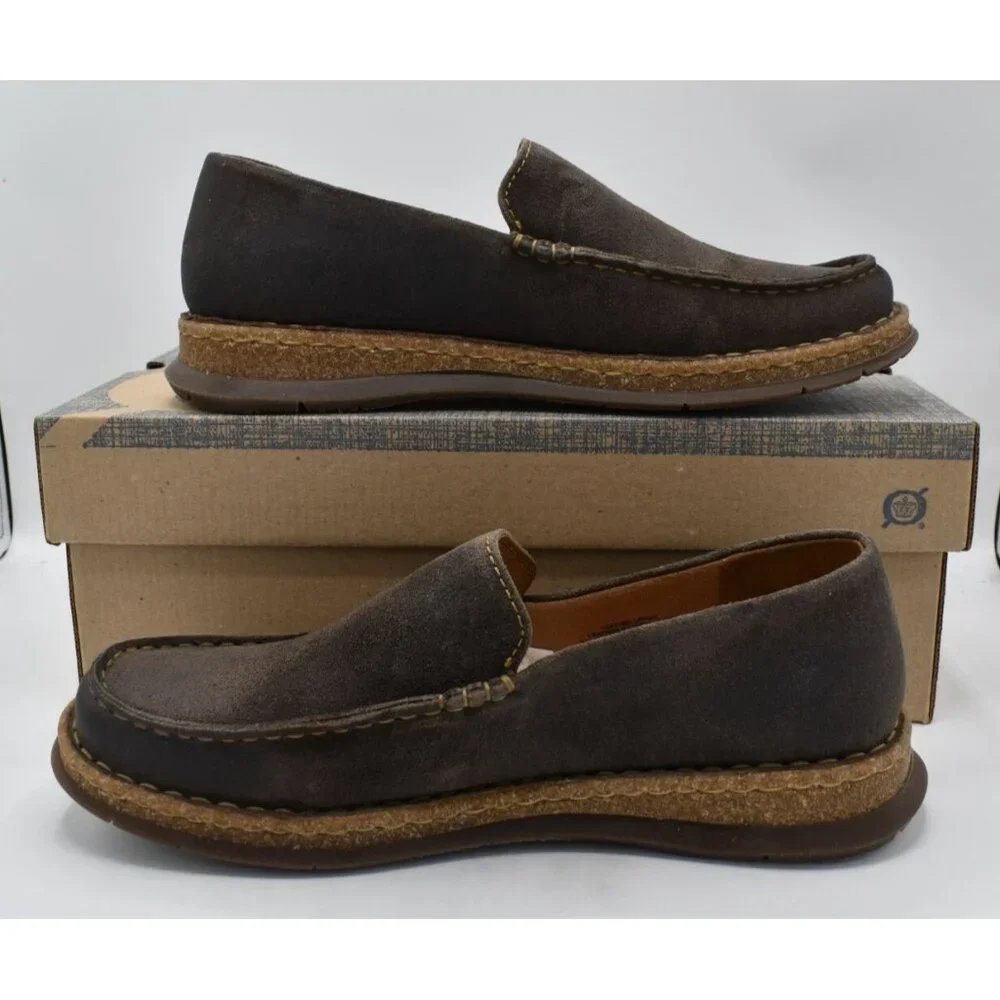 Born Mens Size 11 Baylor Dark Grey Distressed Suede Slip On‎ Loafers Shoes